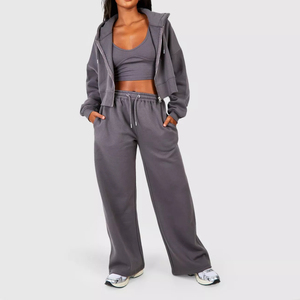 Conjuntos Deportivos de Dos Piezas Personalizados de Moda, Sudaderas Cortas con Cremallera y Pantalones Deportivos Anchos de Pierna Recta para Mujer - Product Image 5