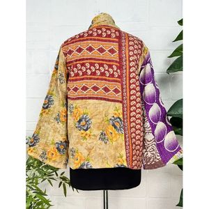 Vintage <b>Kantha</b> Stitch Dori <b>Jacket</b> One-of-a-Kind Handstitched Reversible Short Coat Woven Fabric Embroidery Boho Chic Fashion - Product Image 3