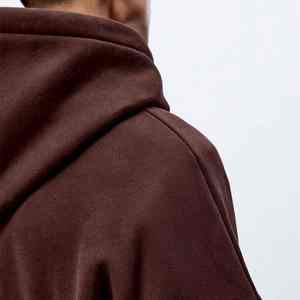 Sudaderas con capucha de gran tamaño con estampado de algodón 100% personalizado para hombre, Sudadera con capucha marrón en blanco con logotipo personalizado y hombros caídos para hombre - Product Image 3