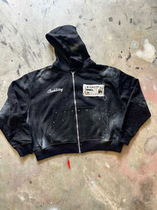 Fabricants de survêtements Patch personnalisé imprimé Sun Faded Zip up Acid Vintage Hoodie Cropped Boxy Graphic Washed Tracksuits of Men - Product Image 5