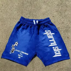 กางเกงขาสั้นผ้าเฟรนช์เทอร์รี่สำหรับผู้ชายกางเกงขาสั้นผ้าฝ้ายแบบมีเชือกดึงขอบซีดจาง - Product Image 5