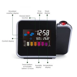 LCD Chiếu kỹ thuật số thời tiết snooze Đồng hồ báo thức với đèn nền LED màu hiển thị thời tiết dự báo - Product Image 3