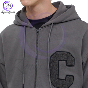 Respirant personnalisé fait Chenille broderie lettre fermeture éclair collège à capuche Polyester coton hommes sweats à capuche au prix de gros - Product Image 5