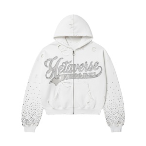 Men's Cotton Full Zip Hoodie with Vintage Distressed Design and Embroidered Logo Streetwear Style for Autumn Season - Product Image 1