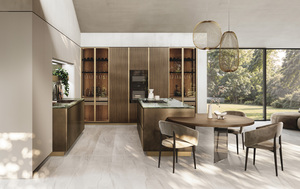 Juego de Muebles de Cocina Modernos de Lujo Estilo Italiano, Isla de Cocina Modular con Cubierta de Mármol Verde Esmeralda y Acabado Metálico en Latón - Product Image 3