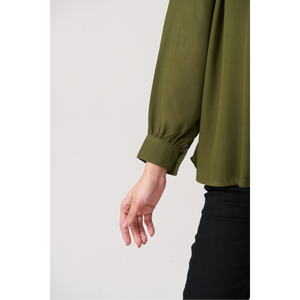 Camisa de Mujer con Botones y Fruncido Olive, Tallas S/M/L/XL/2XL - Product Image 5