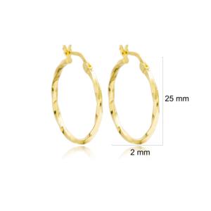 Pendientes de Aro de 25 mm con Diseño de Onda Único, Hechos a Mano, Venta al por Mayor, Joyería Turca de Plata de Ley 925 - Product Image 3