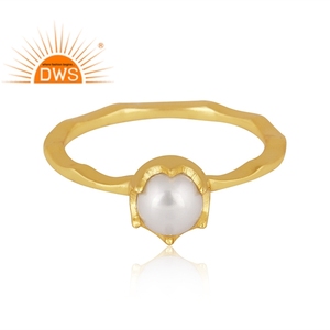 Meilleure vente Bague empilable en argent sterling plaqué or 18 carats avec perle naturelle et pierres précieuses Demi Fine Jewelry Manufacturer - Product Image 2