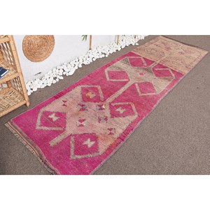 Alfombra ecológica de lana Vintage de 2,9x9,1 pies, patrón de retazos, respaldo de látex rosa y Beige, alfombras de yute de espesor medio - Product Image 3
