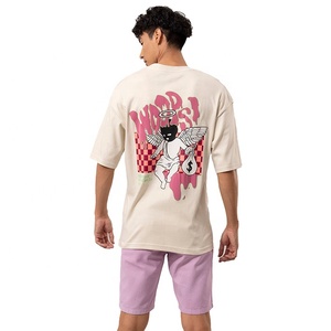 Vente en gros T-shirt imprimé bouffant pour hommes surdimensionné personnalisé 100% coton avec col rond et épaule tombante Service OEM - Product Image 2