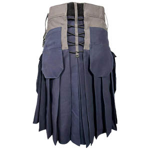 Kilt Utilitario de Mezclilla Resistente en Dos Tonos Gris y Azul Marino para Hombre, con Bolsillos Tipo Cargo, Cierre de Presión y Lazos - Product Image 3