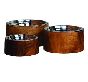 ชามให้อาหารสัตว์เลี้ยงสามชิ้นทำจากเหล็กและไม้สำหรับอาหารสุนัขและน้ำเสิร์ฟใช้ชามสัตว์เลี้ยง - Product Image 1