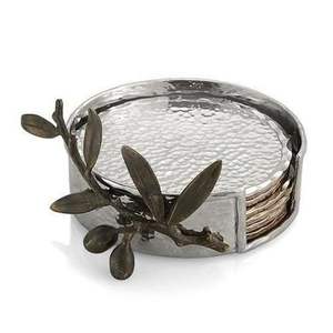Luxury Hammered Metal <b>Coaster</b> <b>Set</b> <b>with</b> Flower Design | Decorative Silver <b>Coasters</b> <b>with</b> Floral <b>Holder</b> - Product Image 3