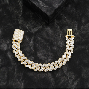 Ensemble de bracelets cubains en diamant Moissanite clouté de 15mm pour les déclarations de mode Hip Hop de l'Inde - Product Image 1