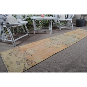 1.8x9 ft Runner Turkish Rug, Vintage Rug, <b>Brown</b> Yellow Animal Print <b>Wool</b> Rug - Product Image 5