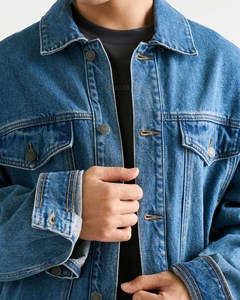 Veste en jean pour homme, écologique, pour l'hiver, en tissu, fermeture à un bouton, col rabattu, coupe ample, respirante, anti-UV, unie - Product Image 5