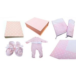 Ensemble de vêtements en coton 2 pièces pour nouveau-né fille, pois blancs sur fond rose, printemps - Product Image 1
