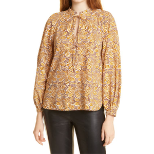 Camicetta in Chiffon con Stampa Floreale Bohémien di Rebecca Taylor, Design Astratto Fleur Marig, Colletto con Fiocco, Taglia 12 - Per Primavera/Estate - Product Image 4