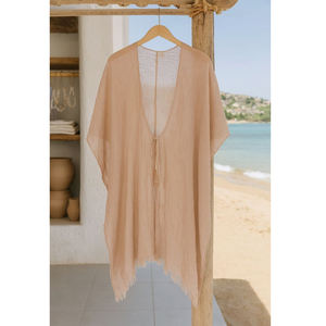 Pareo de playa con flecos en tonos tierra, caftán transparente con lazo frontal, pareo de verano, bordes enrollados a mano de primera calidad, para mujer, para piscina y playa, en stock. - Product Image 3