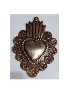 Decoración de Hogar de Metal con Diseño de Corazón Sagrado y Flores en Color Dorado Cobre Antiguo - Product Image 1
