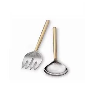 Ensemble de couverts en acier inoxydable à poignée dorée fait à la main couverts à salade et vaisselle de légumes finis argentés accessoires de cuisine - Product Image 2