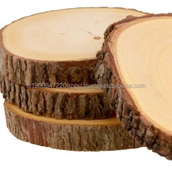 Woods Round DIY Craft Wooden Log Natural Bark Coaster Slices 3 Inches Size Set of 4