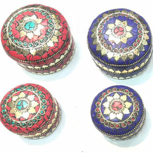 Round Stylish Wooden <b>Box</b> with Multi-Color Design High Quality Wood for Office Decoration SK NOOR and SONS Model SK00 1325 - Product Image 1