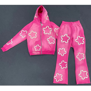 Streetwear personnalisé, sweats à capuche zippés et pantalons de survêtement, surdimensionnés et lourds, survêtements à broderie délavés à la pierre pour hommes - Product Image 2