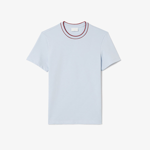 Camiseta de Manga Corta Azul Claro para Hombre, Cuello Redondo, Ribete en Contraste, Corte Ajustado, Informal, de Algodón Jersey, Color Sólido, Transpirable, de Secado Rápido - Product Image 5