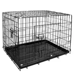 กรงสุนัขแบบพับได้ พกพาสะดวก ทำจากลวดโลหะ ดีไซน์เรียบง่าย ลายเรียบ สำหรับเพาะพันธุ์ พร้อมถาดพลาสติกสำหรับนอน โครงเหล็ก - Product Image 1