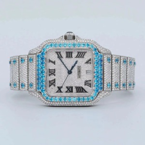 Montre à mouvement à quartz pour hommes à la demande Flashy Glacé Cristaux de moissanite en acier inoxydable de 40mm Style à la mode disponible - Product Image 1