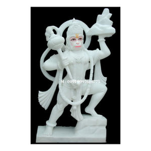 Belle statue d'Hanuman en marbre blanc indien, position debout, finement polie, idole unique pour le culte et la décoration de la maison - Product Image 1
