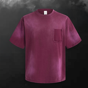 Wholesale OEM Oversized Heavyweight T-Shirt Cotton Pocket <b>Drop</b> Shoulder Tees Vintage <b>Acid</b> Wash Streetwear Custom Men T Shirt - Product Image 1