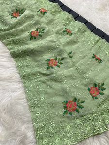 Recién llegado hermoso vestido puro brillante Zari gasa Sari Blusa con bordado y borde cortado Trabajo Mujer moda y proveedor - Product Image 2