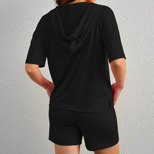 ชุดเสื้อมีฮู้ดและกางเกงขาสั้นของผู้หญิงชุดแฟชั่นฤดูหนาวสีทึบเสื้อผ้าฤดูหนาว - Product Image 4