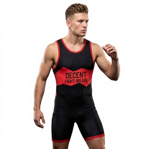 Combinaison de lutte noire et rouge pour hommes Decent Fight Wears, vêtements de combat mixte ajustés, respirants, extensibles et anti-transpiration - Product Image 1
