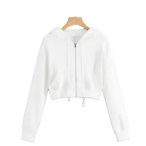 Womens Hoodies & áo nỉ dây kéo tùy chỉnh Crop Top đầy đủ Zip Cotton 100% lông cừu cô gái sản xuất công ty Ladies hoodie phụ nữ