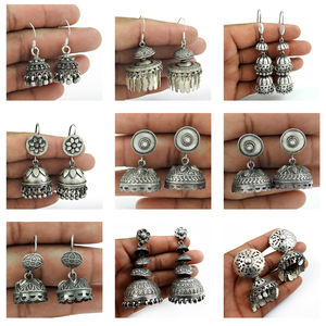 Perle de grenat naturel pierre précieuse 925 argent Sterling oxydé Artisan Look ethnique boucle d'oreille à la main Jhumka bijoux fabricant en vrac - Product Image 5