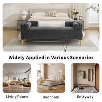 Banc de rangement moderne en velours côtelé avec 2 coussins, ottoman capitonné pour le pied de lit, siège rembourré pour chambre à coucher ou fenêtre d'appartement