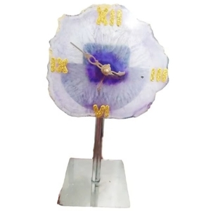 Wholesale Handcrafted Love Purple <b>Agate</b> <b>Coaster</b> Slice Clocks with Stainless Steel Stand Crystals Gemstone Crafts Decor - Product Image 1