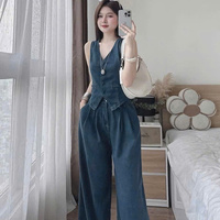 Ensemble Long en Jean Décontracté 2 Pièces pour Femme, Emballage Personnalisé, Tricot Uni, Prix Usine, Fabricant Vietnamien, Naturel ODM