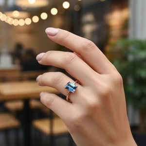 แหวนชุบทองสีโรสเตอร์ลิงสีฟ้าบุษราคัมลอนดอนเดือนเกิด - Product Image 5