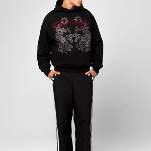 Sweat à capuche strass de conception personnalisée de haute qualité pour hommes solide décontracté grande taille 100% coton saison d'hiver col à capuche - Product Image 2