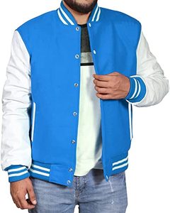 Wholesale Stand Collar <b>Men's</b> <b>Light</b> Blue Wool Leather Letterman Baseball <b>Jackets</b> Winter Season CollegeBaseballjacket for <b>men</b> - Product Image 2