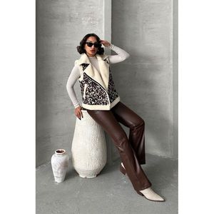 Chaleco de Felpa con Estampado de Leopardo para Mujer, Marca TOPSHOW, Mezcla de Algodón y Poliéster, Prenda Exterior sin Mangas de Piel Sintética Suave para Uso Casual - Product Image 2