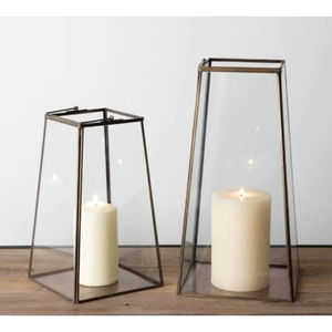Modern Metal And <b>Glass</b> <b>Lantern</b> Antique Brass Finish Home Decor Pillar Candle Holder For Tabletop & Event Use Factory Price - Product Image 1
