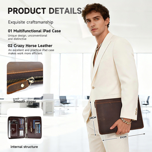 Genuine Leather Handmade Business Travel Organizer Portfolio 2-3 Compartments Zipper <b>Document</b> <b>Bag</b> Vintage Briefcase for Office - Product Image 2