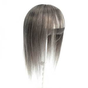 ท็อปเปอร์ผมแท้ Remy พร้อมหน้าม้า ฐานไหม โมโนฟิลาเมนต์ สี 1B/เทาเกลือพริกไทย - Product Image 1