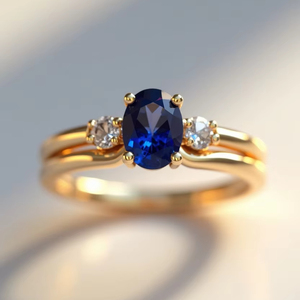 แหวนพลอยแซฟไฟร์สีทองรูปวงรีสีฟ้าแหวนหินสามชั้นเครื่องประดับแบบคลาสสิกโรเดียม10K 14K 18K สำหรับงานแต่งงานอินเทรนด์ - Product Image 1
