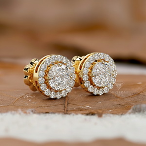 Pendientes de diamantes para mujer, oro sólido de 14K y 18K, diamantes cultivados en laboratorio, corte redondo y marquesa, regalo de aniversario, joyería personalizada - Product Image 1